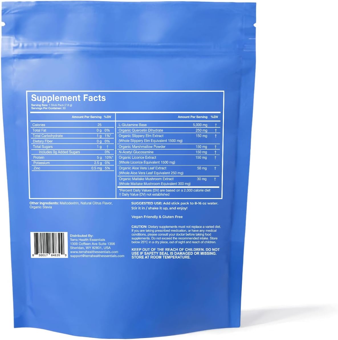 Terra Health Essentials Solusticks Gut - Leaky Gut Supplement - Complete Stomach Lining Repair, Digestive Support & Muscle Recovery - Slippery Elm, Licorice, L Glutamine Powder - Orange, 30 Sticks