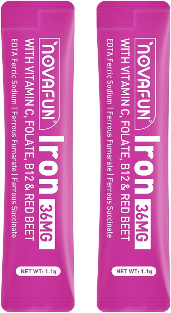 36mg Iron Powder Supplement, High Absorption with Patented Hydrogel Tech, Melt-in-Mouth Stick Packs with VIT C, Folate & B12 – Gentle, No Metallic Taste, Red Beet Flavor, 20 Count