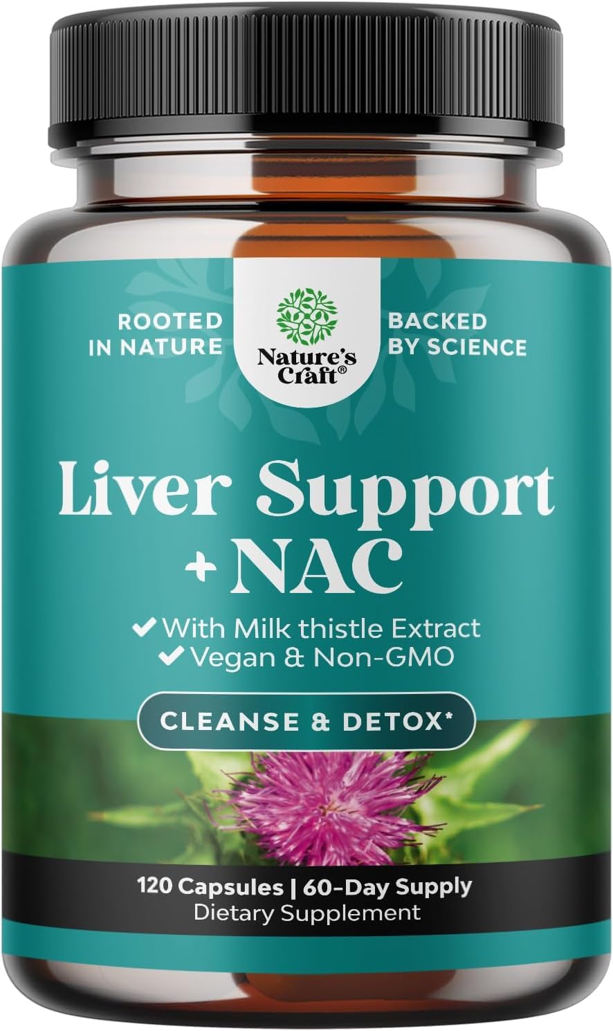 Liver Support NAC Supplement with Milk Thistle for Liver Cleanse Detox & Repair - N Acetyl Cysteine Supplement for Liver Cleanse with Turmeric, Choline, Dandelion & L-Glutathione - 60 Count
