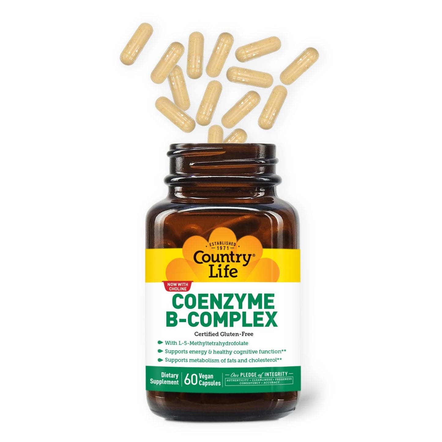 Country Life Coenzyme B-Complex, 120 Capsules | Supports Energy & Metabolism, Mood & Cognitive Function, Vegan, Gluten-Free, Bioavailable B Vitamins with Choline