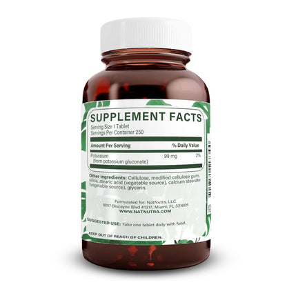 Natural Nutra Elemental Potassium Gluconate 99 mg Dietary Supplement – Promotes Energy, Helps Boost Nervous System, Promotes Heart Health, Mineral Regulation, Muscle Function - 100 Vegan Tablets