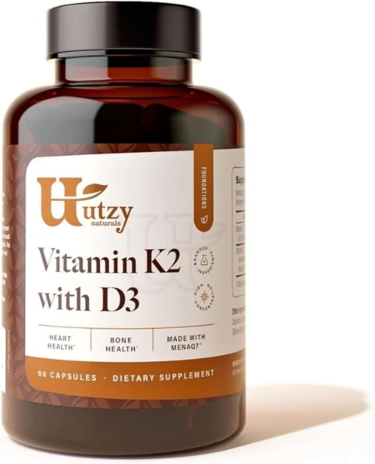 Utzy Naturals Vitamin K2 + D3 | High Dose K2 | 60 Servings