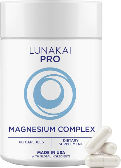 Lunakai USA Made 7-in-1 Magnesium Complex for Women & Men - 405mg Blend with B6 P-5-P for Daily Muscle, Sleep, Stress & Energy Support, Non-GMO Supplement, 60 Capsules