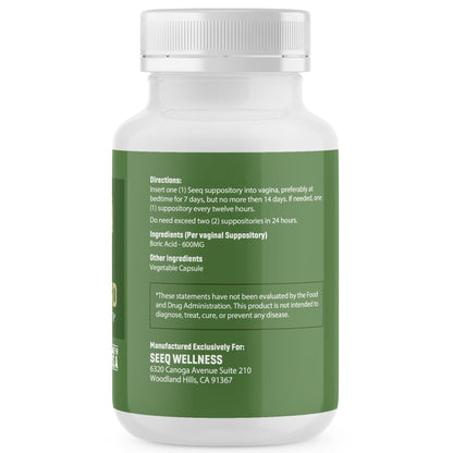 Seeq Wellness Boric Acid Vaginal Suppositories - Helps Support Odor Control and Balance Vaginal PH