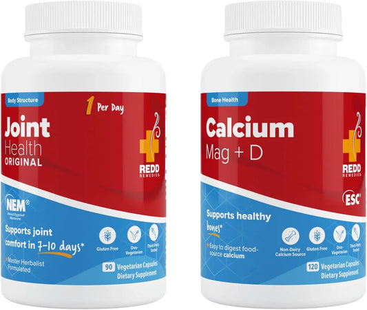 Redd Remedies Joint Health Original, 90 Capsules, and Calcium Mag + D, 120 Capsules