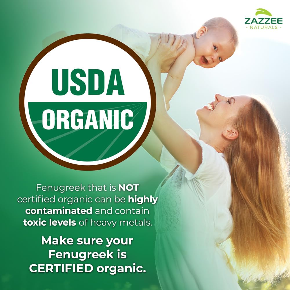 Zazzee USDA Organic Fenugreek 30:1 Extract, 120 Vegan Capsules, 4 Month Supply, Breastfeeding & Lactation Support for Nursing Mothers, Organic Herbal Supplement, All-Natural, Non-GMO, Made in the USA