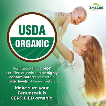 Zazzee USDA Organic Fenugreek 30:1 Extract, 120 Vegan Capsules, 4 Month Supply, Breastfeeding & Lactation Support for Nursing Mothers, Organic Herbal Supplement, All-Natural, Non-GMO, Made in the USA