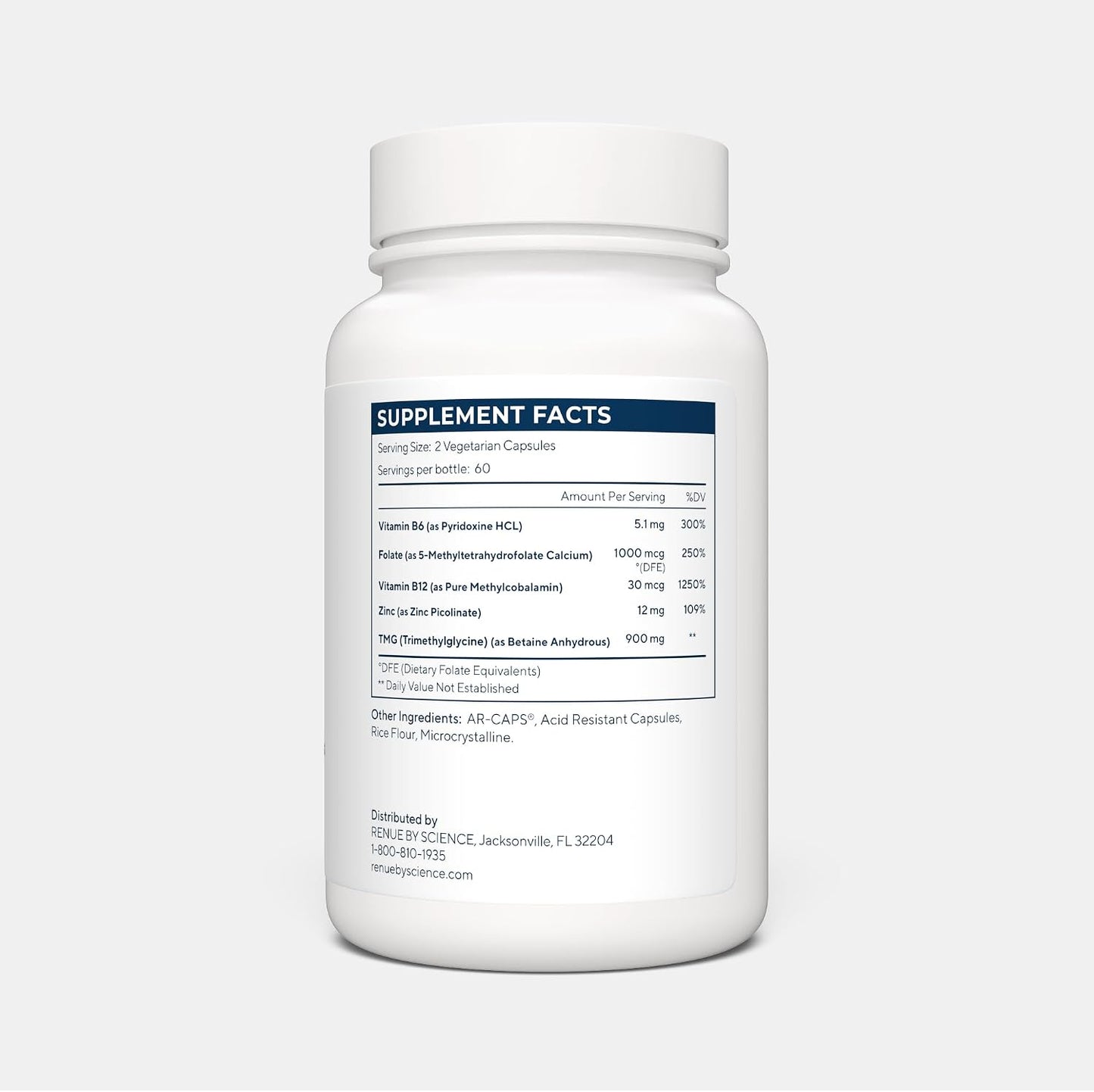 Renue By Science TMG | High Strength TMG Supplements | 120 Trimethylglycine Capsules - 900mg TMG per Serving with Vitamin B12 Vitamin B6 Folate & Zinc | Made in the USA & Third-Party Tested