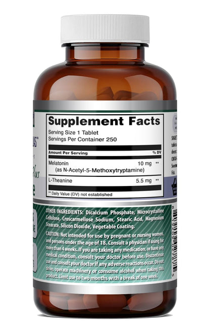 Amazing Formulas Melatonin 10 Mg Plus L-Theanine 5.5 Mg Supplement | Tablets | Non-GMO | Gluten Free | Made in USA | (1 Pack, 120 Tablets)
