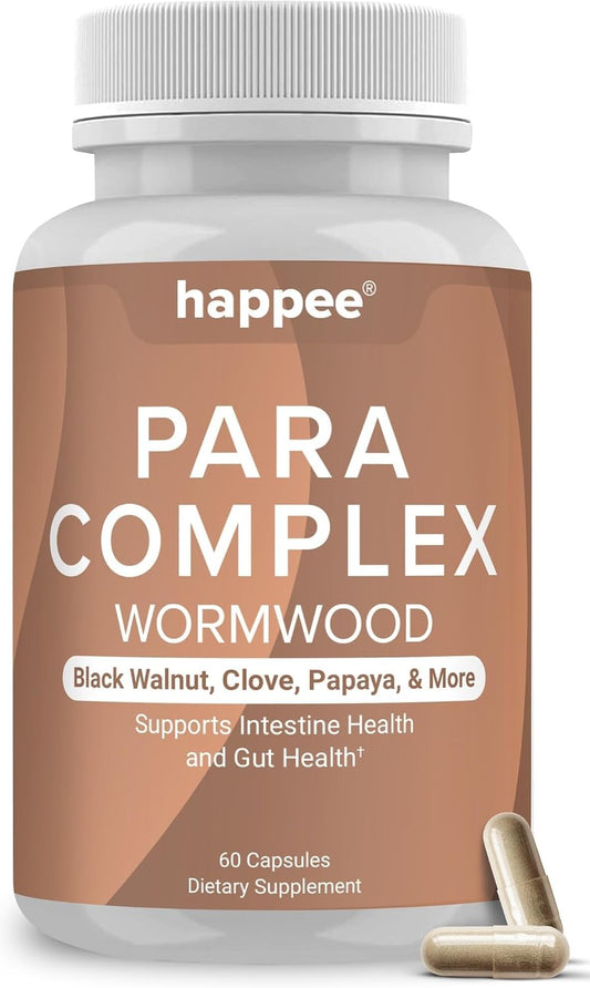Happee ParaComplex Intestinal Guard for Humans - para Purge Herbal Cleanse for Gut Health & Digestive Balance - with Wormwood, Black Walnut, Garlic & More - 60 Capsules