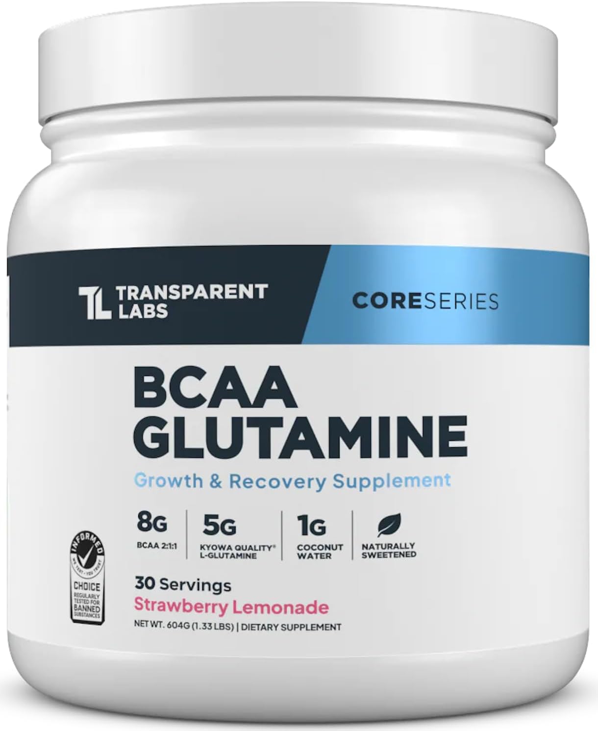 Transparent Labs Lean Pre-Workout Powder (30 Servings, Strawberry Lemonade) & BCAA Glutamine (30 Servings, Strawberry Lemonade)
