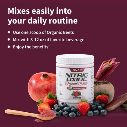 Snap Supplements USDA Organic Beet Root Powder, 3-in-1 Nitric Oxide Supplement
