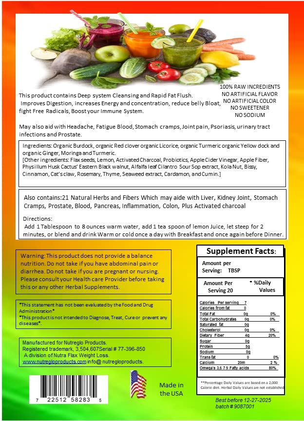 nutreglo 21 Day Rapid Detox and Fat Flush, All Natural Detox Cleanse Drink, Blood Detox