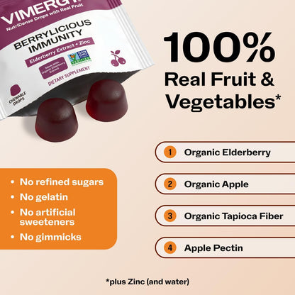 VIMERGY NutriDense Elderberry + Zinc Berrylicious Immunity* Chewables (60 Count) and NutriDense Fruitylicious Turmeric + Ginger Chewables (60 Count)