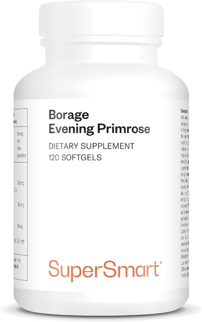 Supersmart - Borage & Evening Primrose (High Potency) - GLA Oil Gamma Linolenic Acid Cold Pressed - with Vitamin E, Borage Oil & Evening Primrose Oil Supplement | Non-GMO & Gluten Free - 120 Softgels