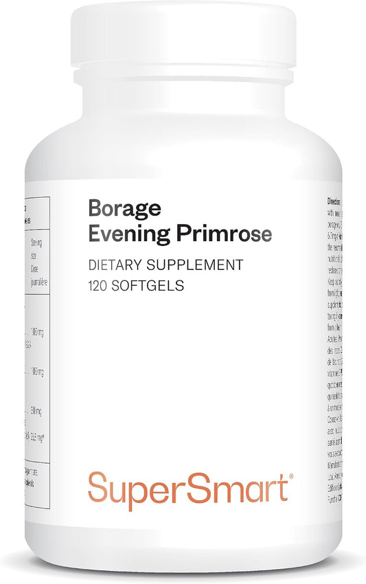 Supersmart - Borage & Evening Primrose (High Potency) - GLA Oil Gamma Linolenic Acid Cold Pressed - with Vitamin E, Borage Oil & Evening Primrose Oil Supplement | Non-GMO & Gluten Free - 120 Softgels