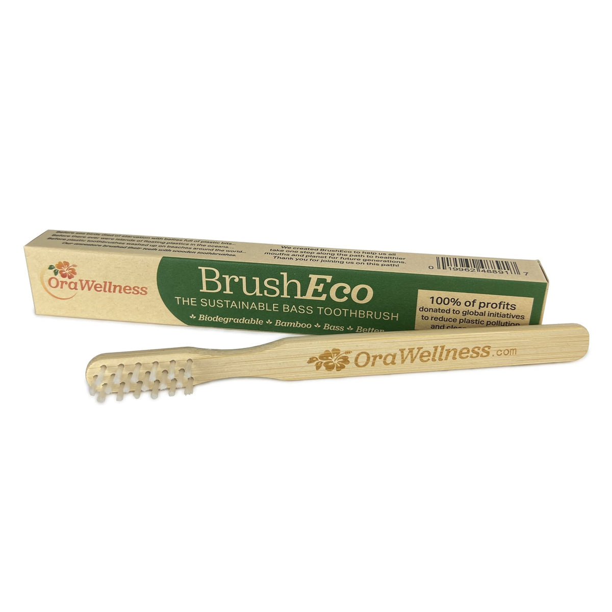 OraWellness BrushEco Bamboo Toothbrush, 3 Rows, Wooden Toothbrush