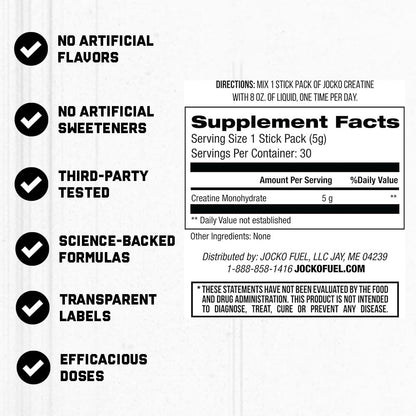 Jocko Fuel Creatine Monohydrate, Pure Micronized Powder for Men & Women, Supports Muscle Growth, Strength, Recovery & Cognition, Unflavored, 450 Grams, 90 Servings