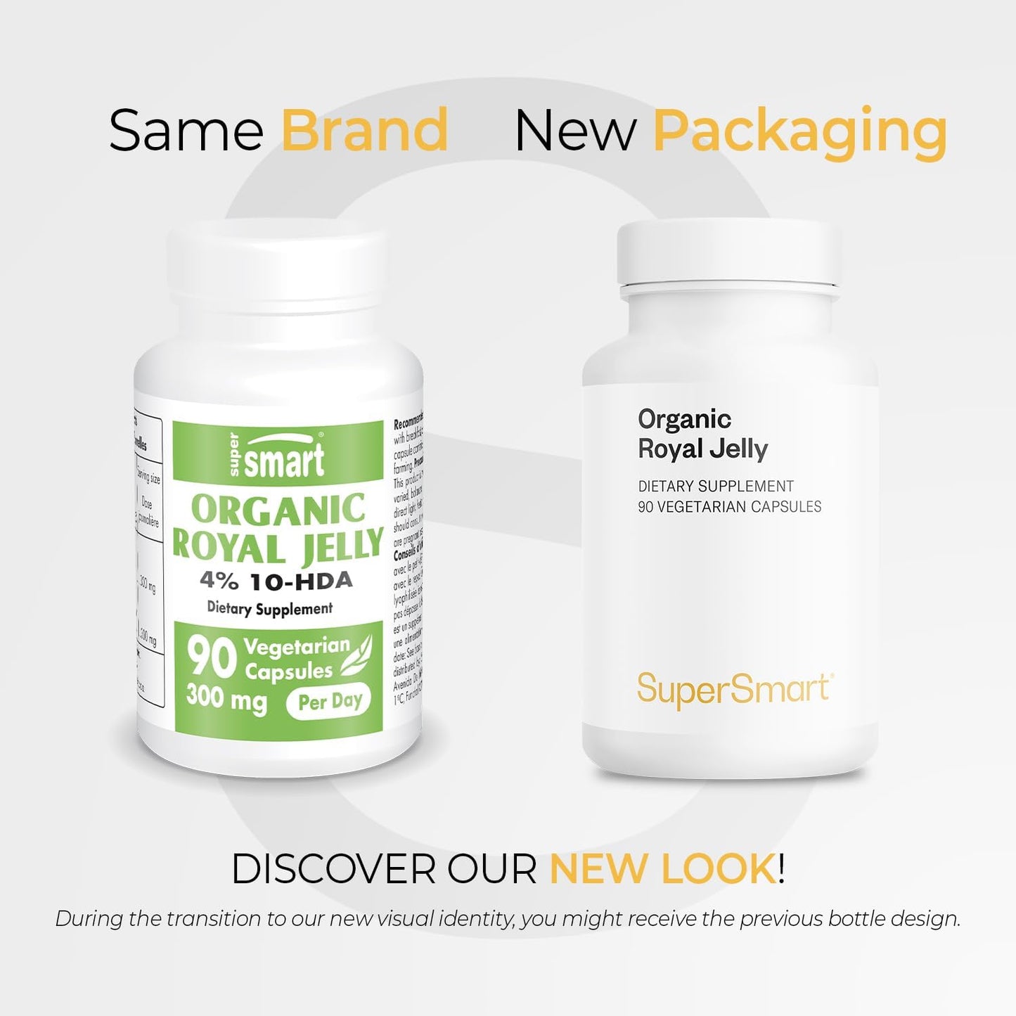 Supersmart - Organic Royal Jelly 300mg per Day (High Strength 4% 10-HDA) - Freeze-Dried Fresh Royal Jelly Supplement | Non-GMO & Gluten Free - 90 Vegetarian Capsules