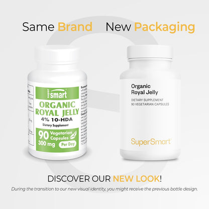Supersmart - Organic Royal Jelly 300mg per Day (High Strength 4% 10-HDA) - Freeze-Dried Fresh Royal Jelly Supplement | Non-GMO & Gluten Free - 90 Vegetarian Capsules