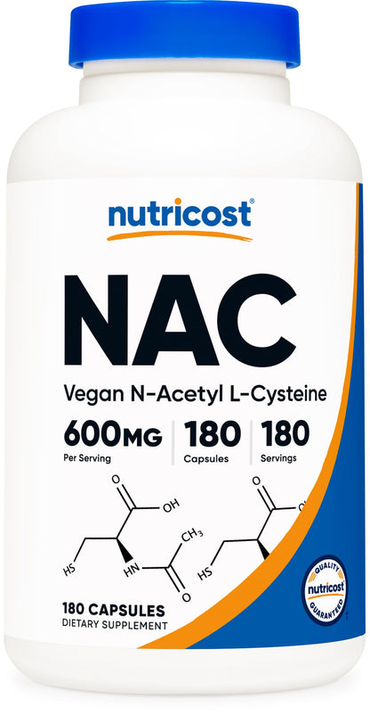 Nutricost N-Acetyl L-Cysteine (NAC) 600mg, 180 Capsules - Non-GMO, Gluten Free