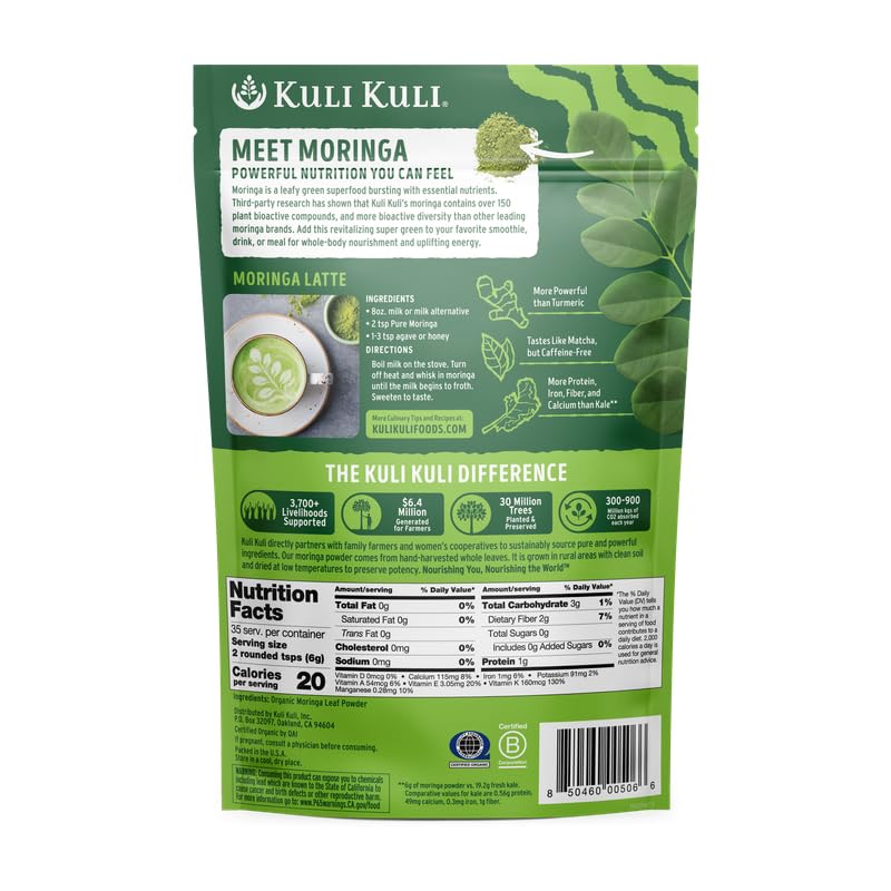 Kuli Kuli Moringa Oleifera Organic Leaf Powder & Green Smoothie, 100% Pure USDA