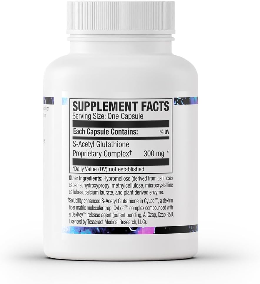 Tesseract SafeCell S-Acetyl Glutathione Supplement, 300mg, Healthy Aging, Cellular Support, Powerful Antioxidant; Hypoallergenic, Vegan, Patented Delivery; Bioavailability; 60 Vegetarian Capsules