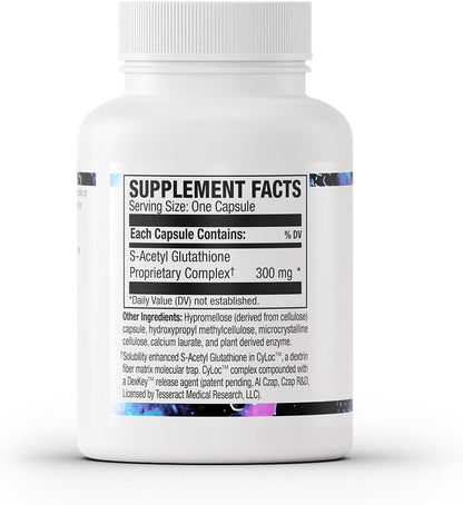 Tesseract SafeCell S-Acetyl Glutathione Supplement, 300mg, Healthy Aging, Cellular Support, Powerful Antioxidant; Hypoallergenic, Vegan, Patented Delivery; Bioavailability; 60 Vegetarian Capsules