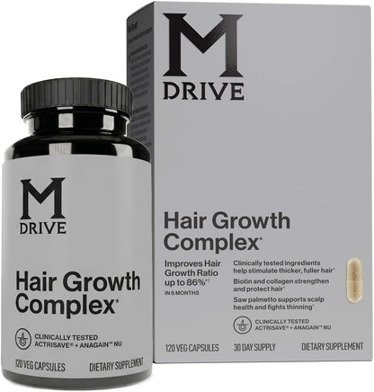 Mdrive Men's Hair Growth Complex Biotin Saw Palmetto 120 Capsules | Collagen Peptides AnaGain™ Nu Stimulate Thicker Fuller Locks Fights Thinning Scalp Support Non GMO Gluten Free