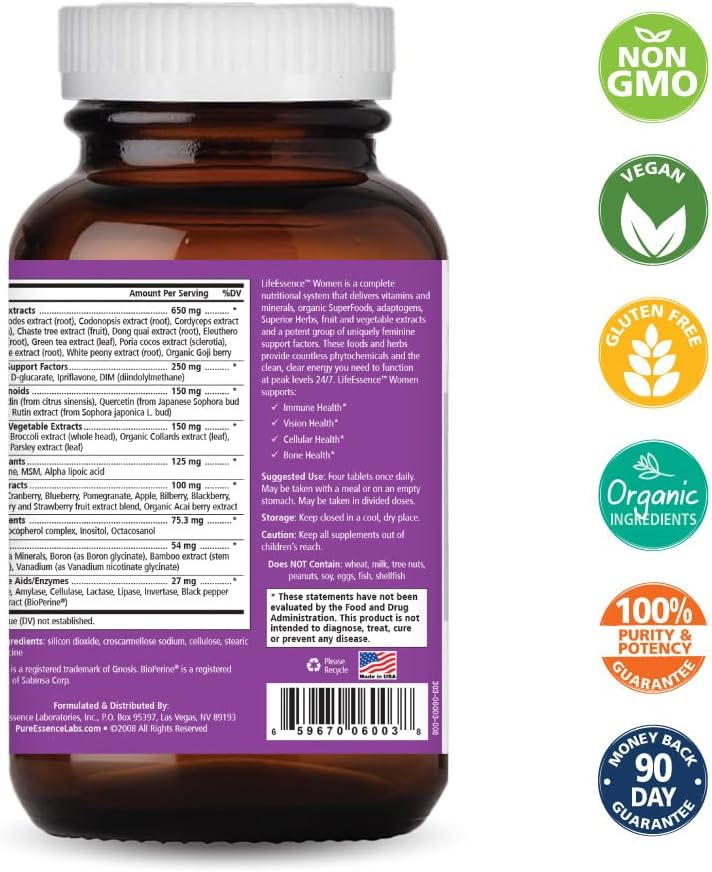 PURE ESSENCE LABS LifeEssence Women's Formula - World's Most Energetic Multiple - The Master Multiple - 120 Tablets