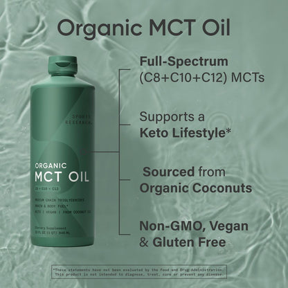 Sports Research Organic MCT Oil - Keto & Vegan MCTs C8, C10, C12 from Coconuts - Fatty Acid Brain & Body Fuel, Non-GMO & Gluten Free - Flavorless Oil, Perfect in Coffee, Tea & Protein Shakes - 32 oz