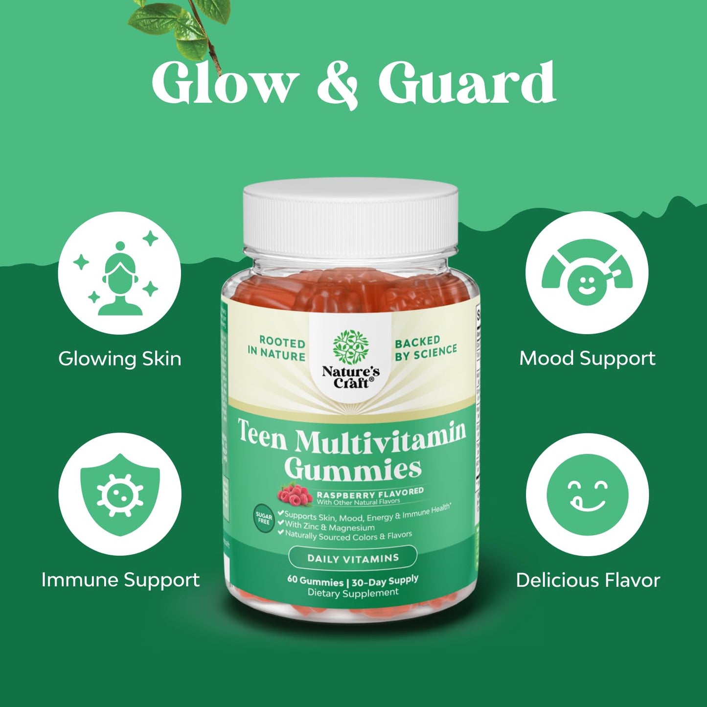 Teen Multivitamin Gummies 12-17 - Teen Boys & Girls Gummy Vitamins for Better Skin, Immune Strength, Mood & Energy Support - Teenage Girl & Boy Supplements with Zn, Mg, Vitamin A, C, D & E - 60 Ct
