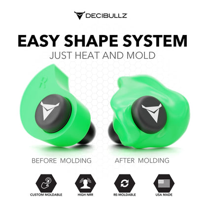 Decibullz - Custom Molded Earplugs, 31dB Highest NRR, Comfortable Hearing Protection