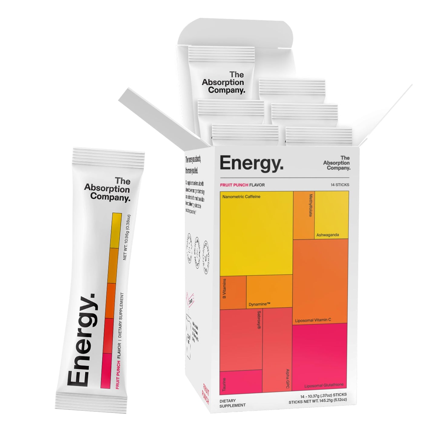 The Absorption Company Energy Drink Mix - 150mg Vitamin C Powder - 7 Pack | Liposomal Clean Alertness Booster, High-Absorption Natural Caffeine, Recovery Boost Water Supplement, Fruit Punch Packets