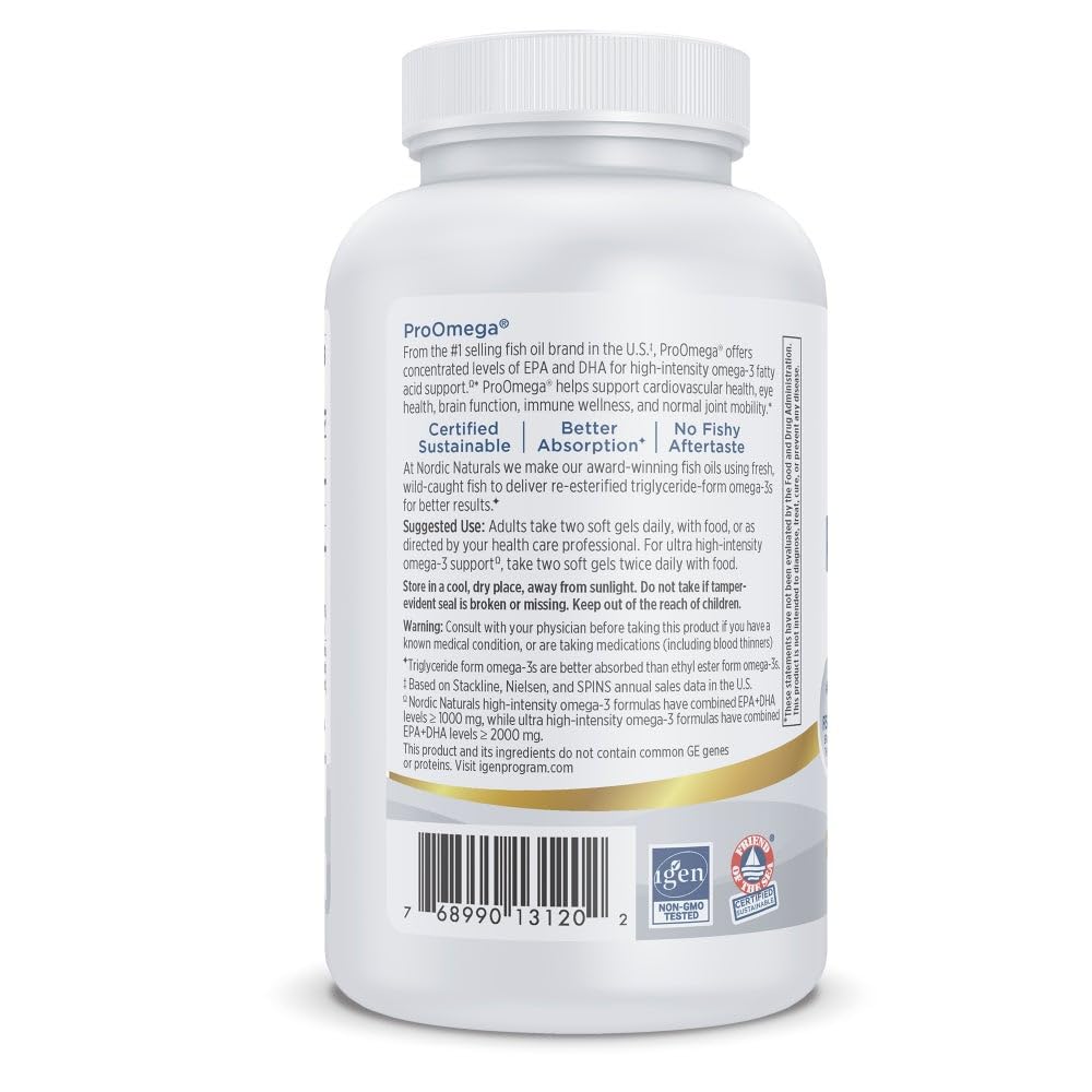 Nordic Naturals ProOmega, 1280 mg Omega-3, High Potency, Lemon, 90 Count | High Potency Fish Oil with EPA & DHA - Promotes Brain, Eye, Heart, & Immune Health - Non-GMO -90 servings