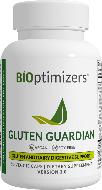 BIOptimizers Gluten Guardian 3.0 - Enzyme Supplement with DPP-IV to Support Gluten Digestion – May Help Prevent Bloating, Gas, and Indigestion, 90 Capsules