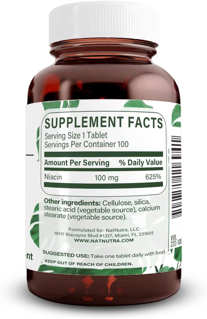 Natural Nutra Niacin Supplement for Energy, Help Maintain Body Fats, Help Improve Digestion, Helps Promotes Skin Health, Boost Energy and Brain Function, Non-GMO, Gluten-Free, 100 mg, 100 Tablets