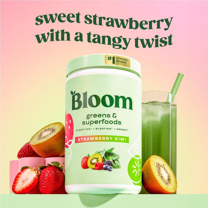 Bloom Nutrition Superfood Greens Powder, Berry, 30 Servings | Digestive Enzymes with Probiotics and Prebiotics, Gut Health, Bloating Relief for Women, Chlorella, Green Juice Mix