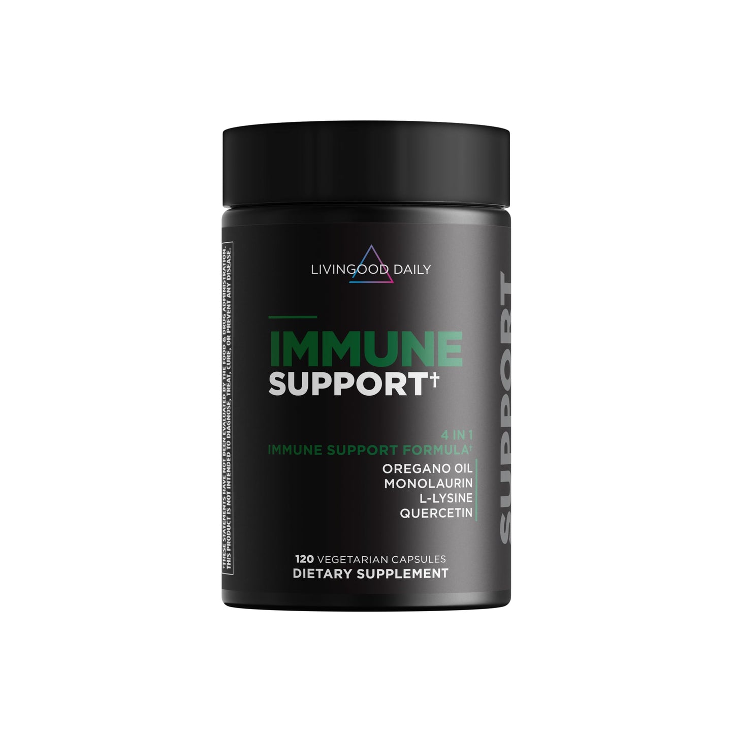 Livingood Daily Immune Support Supplement, 4-in-1 Formula with Oregano Oil, Monolaurin, L Lysine & Quercetin, Gut & Digestive Health, Gluten Free, Vegan, Non GMO, Allergen Free, 120 Capsules