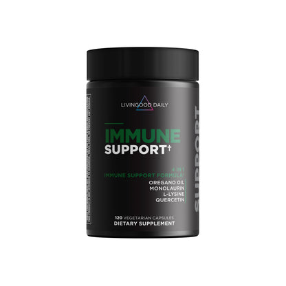 Livingood Daily Immune Support Supplement, 4-in-1 Formula with Oregano Oil, Monolaurin, L Lysine & Quercetin, Gut & Digestive Health, Gluten Free, Vegan, Non GMO, Allergen Free, 120 Capsules