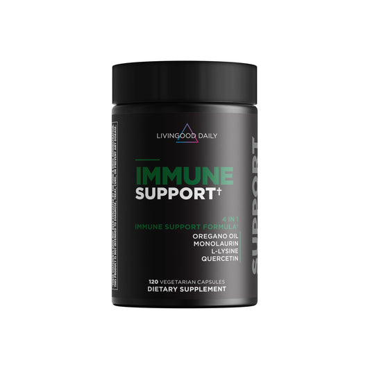 Livingood Daily Immune Support Supplement, 4-in-1 Formula with Oregano Oil, Monolaurin, L Lysine & Quercetin, Gut & Digestive Health, Gluten Free, Vegan, Non GMO, Allergen Free, 120 Capsules