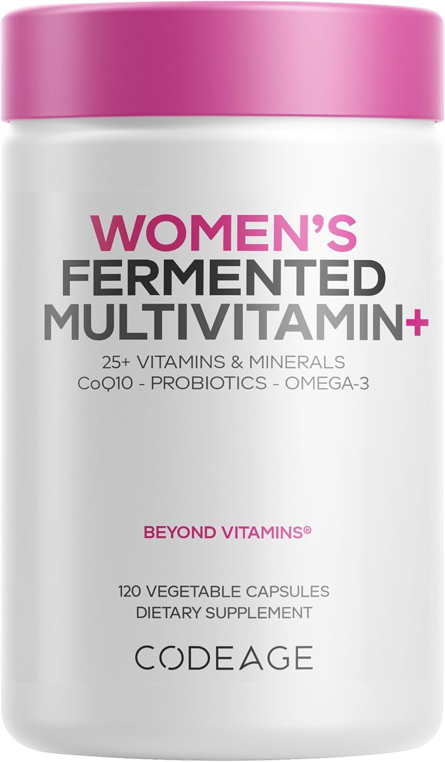 Codeage Women’s Daily Multivitamin, 25+ Vitamins & Minerals, Fermented, Organic Whole Foods, Probiotics Supplement - Vitamin A, B, C, D, E & K, Omega 3, Zinc – Vegan - 120 Capsules