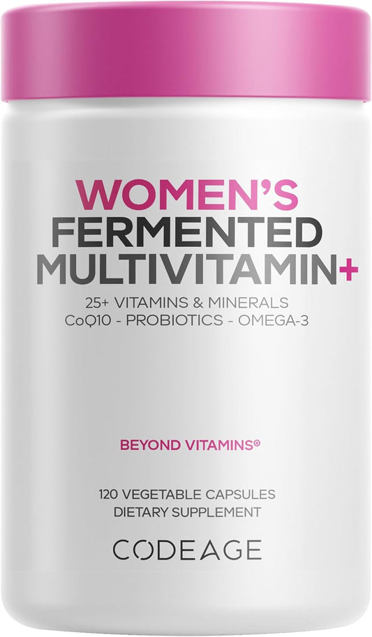 Codeage Women’s Daily Multivitamin, 25+ Vitamins & Minerals, Fermented, Organic Whole Foods, Probiotics Supplement - Vitamin A, B, C, D, E & K, Omega 3, Zinc – Vegan - 120 Capsules