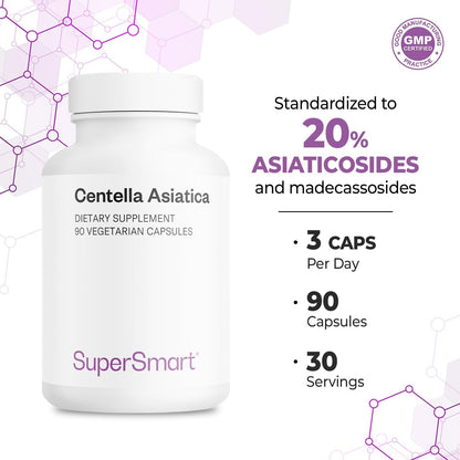 Supersmart - Centella Asiatica 180mg per Day - Gotu Kola Extract Supplement | Non-GMO & Gluten Free - 90 Vegetarian Capsules