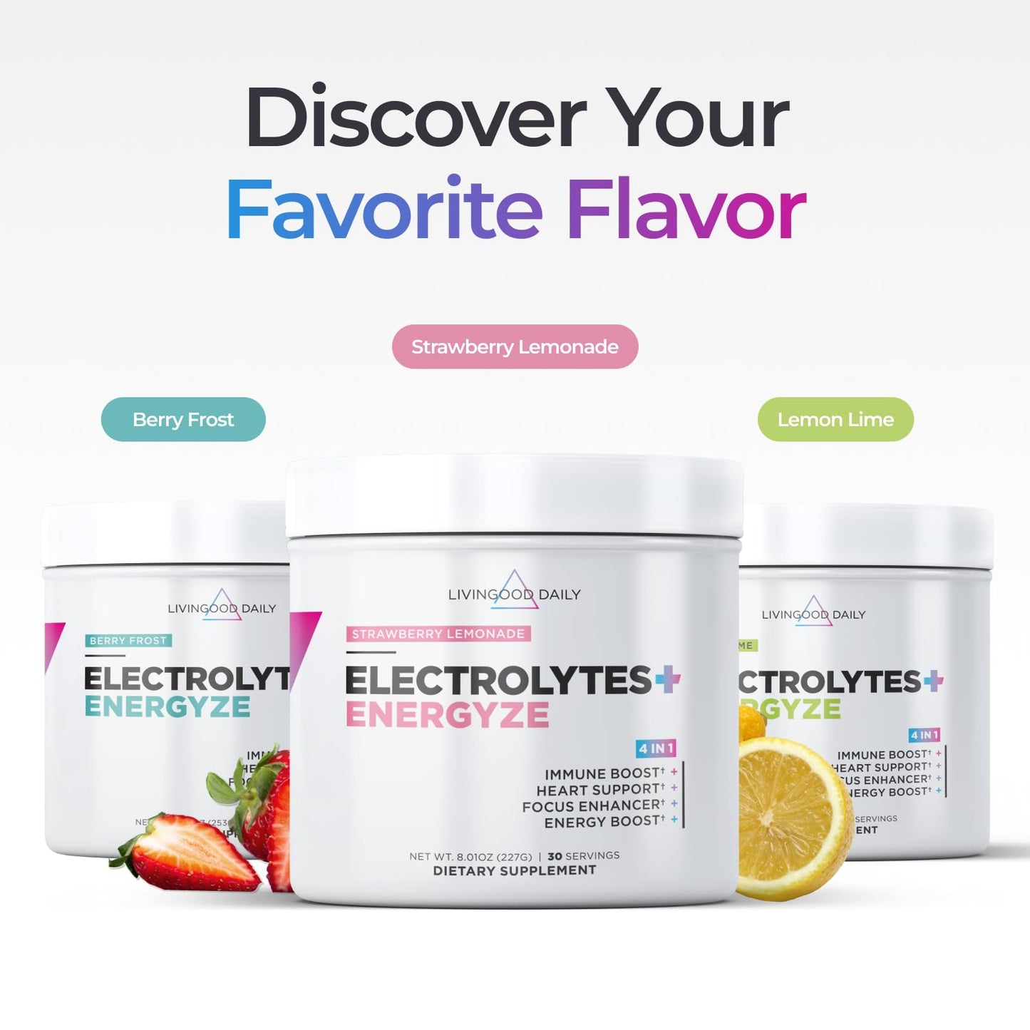Livingood Daily Electrolytes Powder Strawberry Lemonade, 30 Servings - 4in1 Hydration Powder with Vitamin C, Taurine, D Ribose & FOS, Sugar Free Electrolyte Drink Mix, Keto, Gluten Free - Made in USA