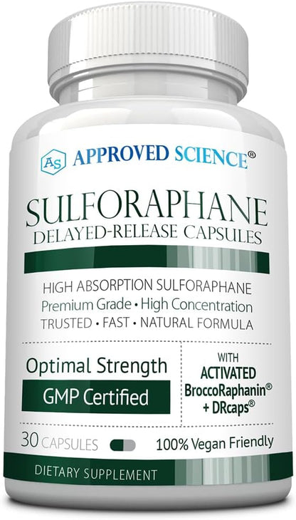 Approved Science Sulforaphane Delayed Release Capsules - 200mg Broccoli Seed Extract (BroccoRaphanin), 300mg Broccoli Powder - Vegan Sulforaphane Supplement - Pack of 1