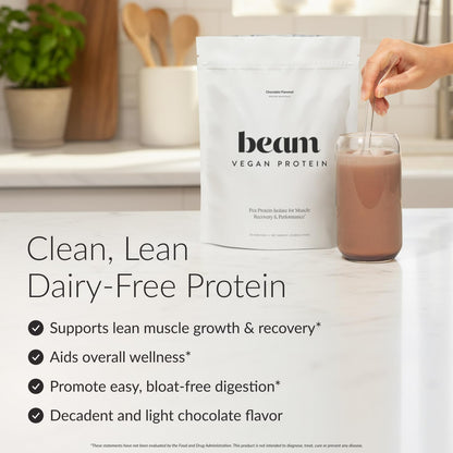 BEAM Vegan Protein Powder – Organic Pea Protein Isolate, 20g Plant-Based Protein per Serving, Third-Party Tested, No Added Sugar, Dairy Free, Soy Free, Gluten Free, 20 Servings, Chocolate