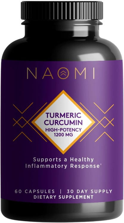 NAOMI Turmeric Curcumin High Potency 1200mg - Supports Healthy Inflammatory Response, Joint Comfort & Brain Health - 95% Curcuminoids, BioPerine® Enhanced Absorption, Non-GMO, 30-Day Supply
