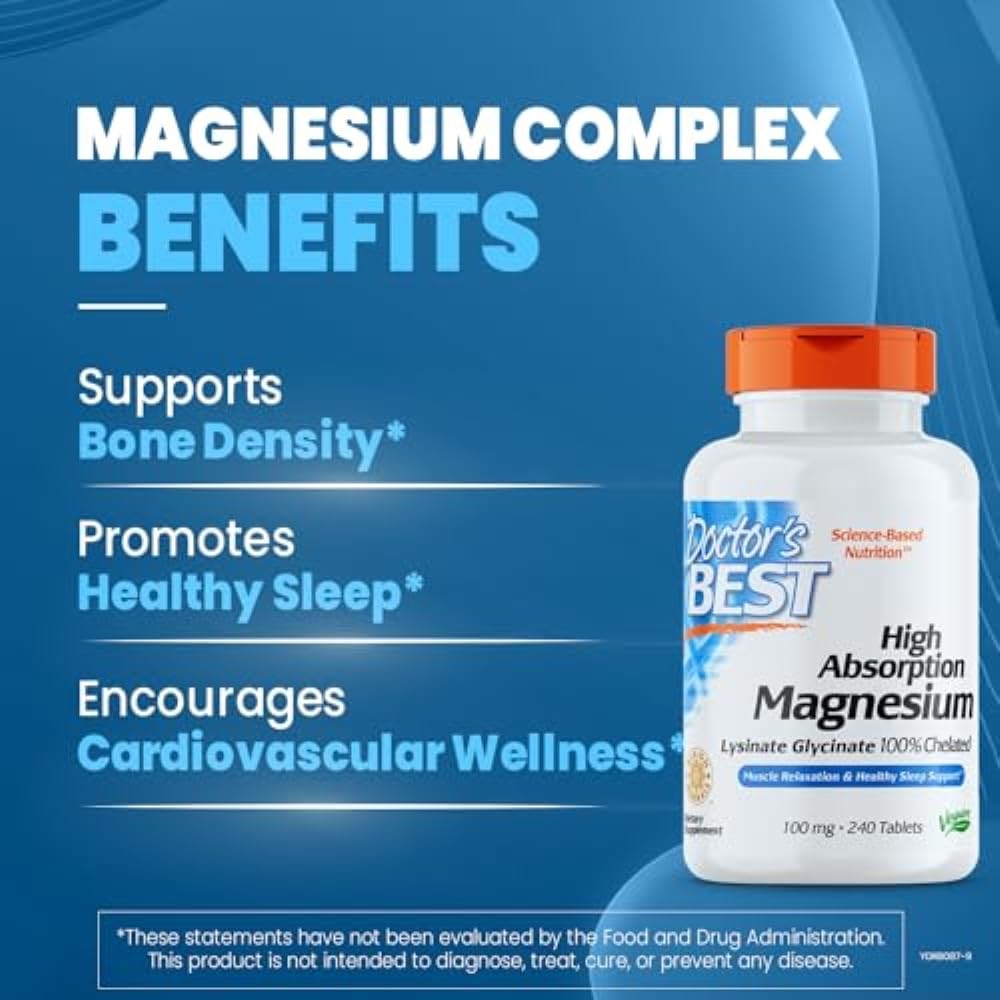 Doctor's Best High Absorption Magnesium Glycinate Lysinate, 100% Chelated, Non-GMO