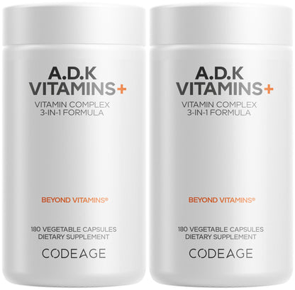 Codeage ADK Vitamins Supplement - Essential Vitamin A, D3 5000 IU, K1 & K2 (MK4 & MK7) - 6-Month Supply - 1 Capsule per Serving, Non-GMO, Gluten-Free - 180 Capsules